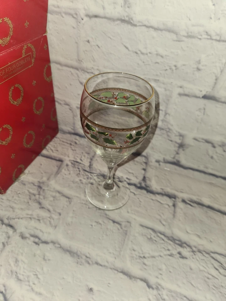 Royal Limited "Holly Holiday" 10 Oz Wine Goblets Glasses Set of 4 - 7.5" - Image 2 of 4
