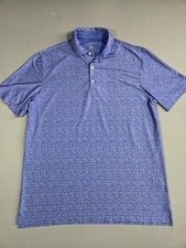 Hickey Freeman Men's Short Sleeve Golf Polo Shirt Purple Fish Print Size Medium