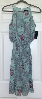 NWT Enfocus Studio Sleeveless Fit Flare Dress Size 6 Shirred Waist Keyhole Back