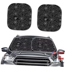 Black 2 Piece Car Windshield Sun Shade Spider Web Car Front Black Spider Web