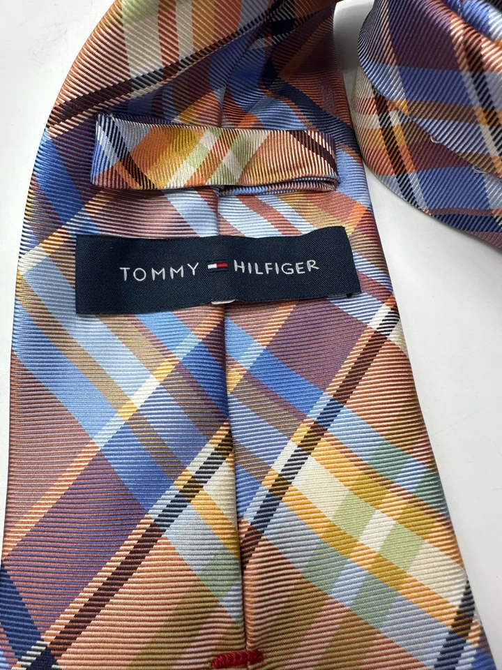 ЛОТ из 2 Tommy Hilfiger мужской классический клетку галстуки галстук 100% шелк опрятный - Изображение 4 из 4
