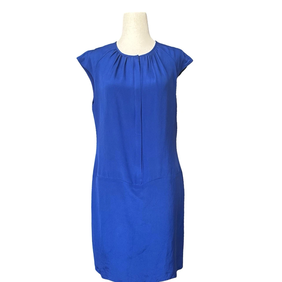 Vestido Vaina De Colección Años 90 Magaschoni Seda Cremallera Frontal Talla M? Trabajo minimalista retro azul Foto 2 de 4