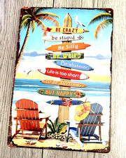 Crazy Tropical Beach Metal Tin Sign Surfboard Quotes 12 x 8 New
