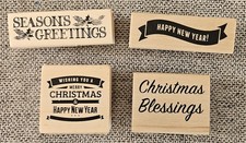  4 CHRISTMAS HOLIDAY RECOLLECTIONS WOOD STAMPS NOEL WITH PRICE STICKERS