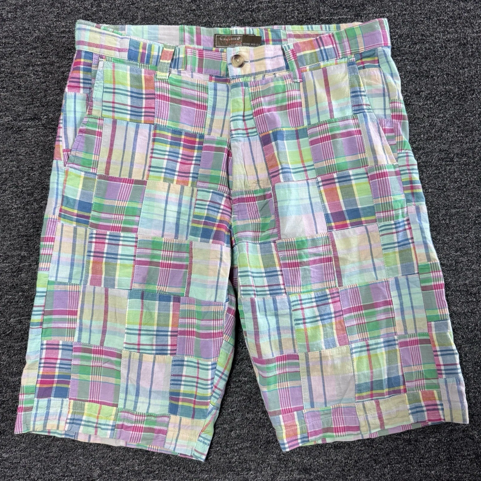 Mens Siegfried Vintage Pastel Madras Tartan Plaid 11” Inseam Shorts - SZ 34