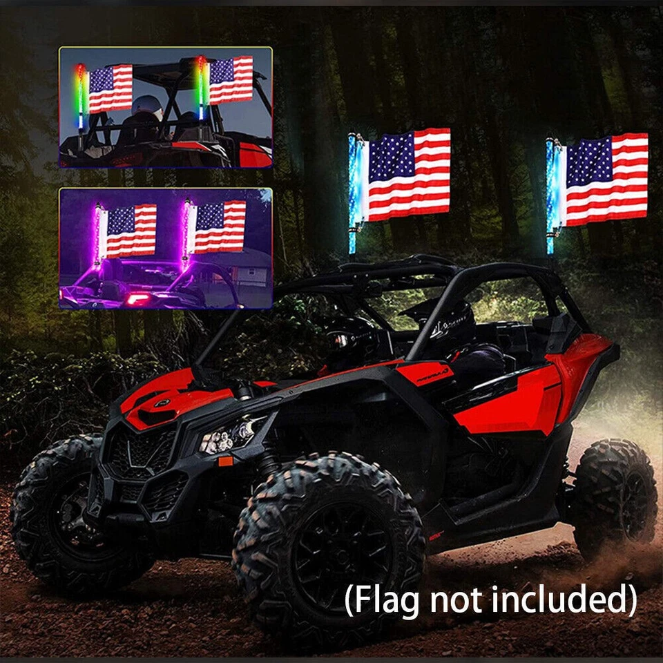 120LED Lighted Spiral Whip Antenna w/Remote for ATV Polaris RZR UTV APP Control - Image 4 of 4