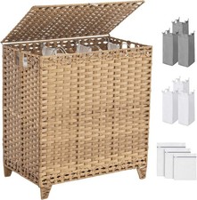 Laundry Hamper With Lid, 190l Large Laundry Basket 3 Section With 6 Removable