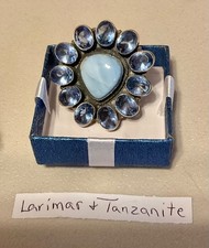 Genuine LARIMAR  Genuine TANZANITE Ring, .925 Silver sz 7