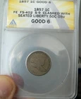 1857 Flying Eagle Cent ANACS G06 FS-402 S-9 Amazing clashed Seated Liberty Half!