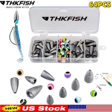 64PCS Bullet Weight Sinker Kits Fishing Sinker Weight Fishing Eye Beads Bait US