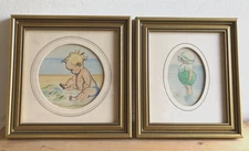 J.H Dowd Framed Pictures Seaside Baby Pictures  x 2 Vintage VGC Art Prints