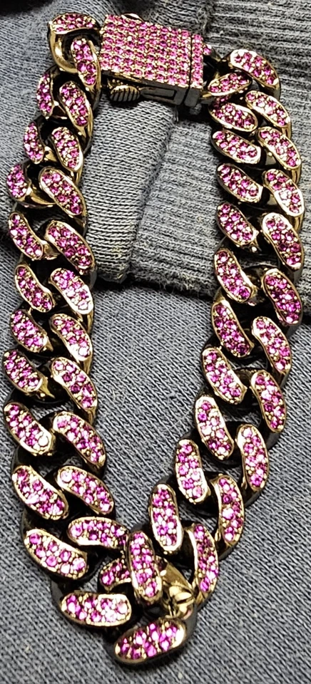 ​✨ Pulsera de eslabones cubanos circonita rosa helada ✨ Foto 3 de 4