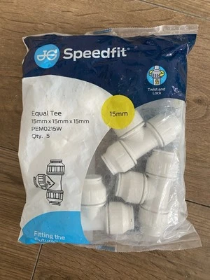 5X JG Speedfit Equal Tee 15mm x 15mm x 15mm