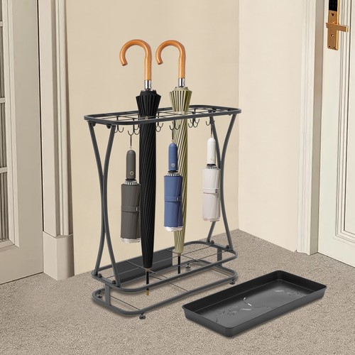 Metall Schirmhalter Ständer Rack Organizer + Abtropfschale (18 Fächer 20 Haken) schwarz - Bild 8 von 24