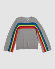  65 Autumn Cashmere Kids Girls Gray Rainbow Stripe Cotton Sweater Size 14