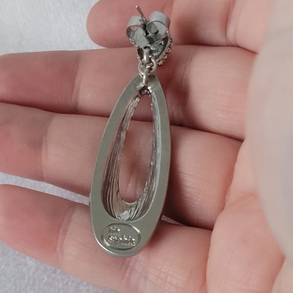 Lia Sophia Silver Tone Pierced Fashion Jewelry Earrings Rhinestones Blue Enamel - Image 3 of 4