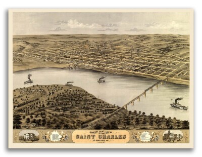 Saint Charles Missouri 1869 Historic Panoramic Town Map - 18x24
