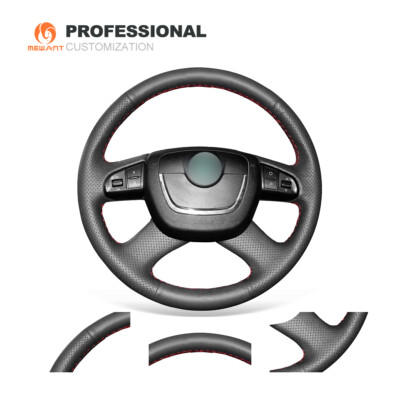 MEWANT Black Leather Steering Wheel Cover Wrap for Skoda Octavia a5 Superb Fabia