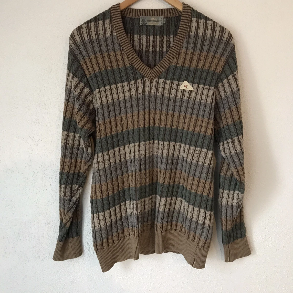 Monte Carlo Vintage Mens Brown Knitted Long Sleeve Wool Sweater Size 40