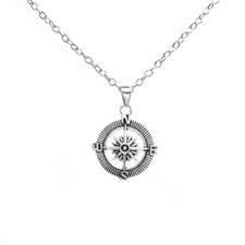 Collana ROSA DEI VENTI Argento bussola con catena in Acciaio inox da Uomo Donna