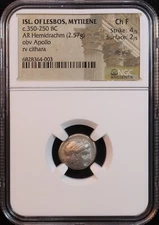Island of Lesbos, Mytilene Silver Hemidrachm (350-250 BC) -NGC Choice Fine! Rare