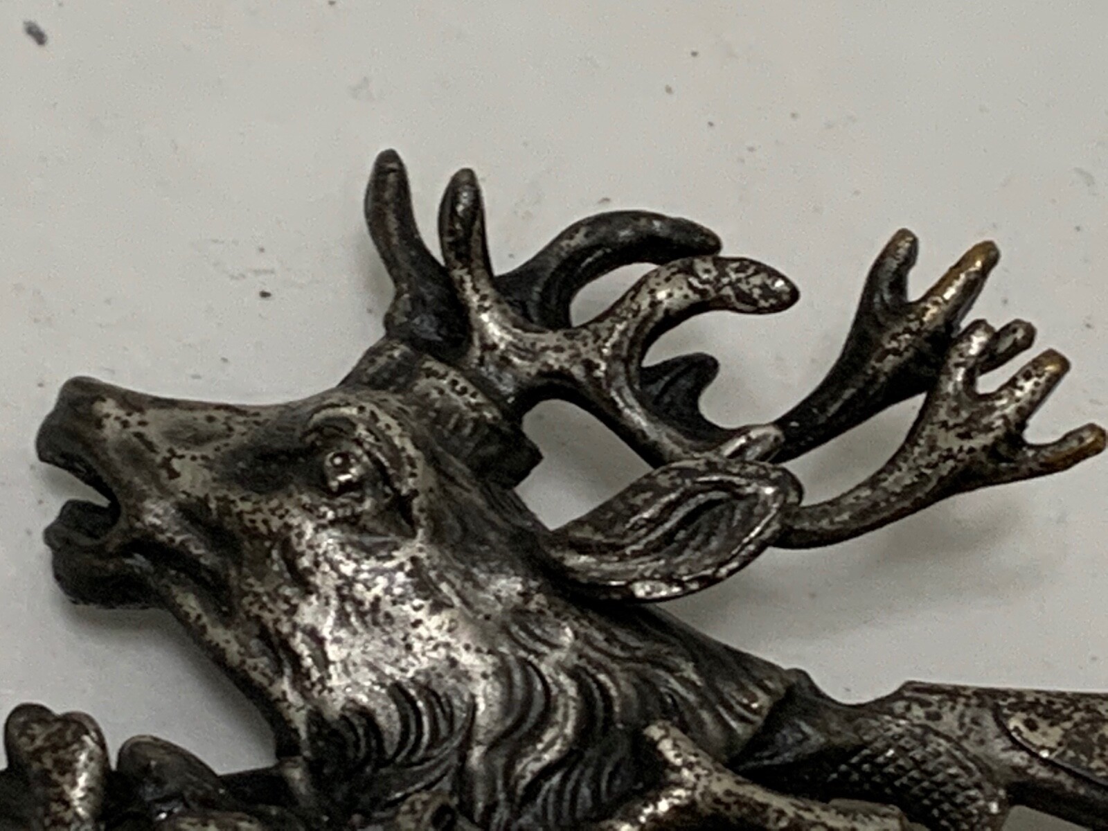 Antique German HUNT BROOCH Stag Rifle Acorns Roe Deer… Gem