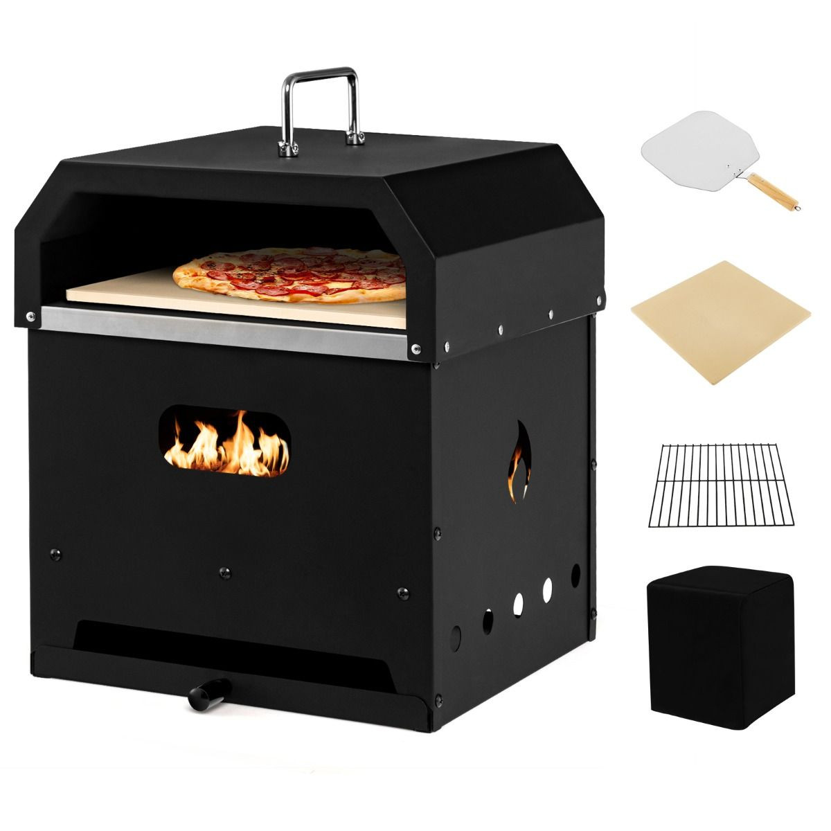 Mini four à pizza en acier inoxydable noir au design épuré et finitions premium