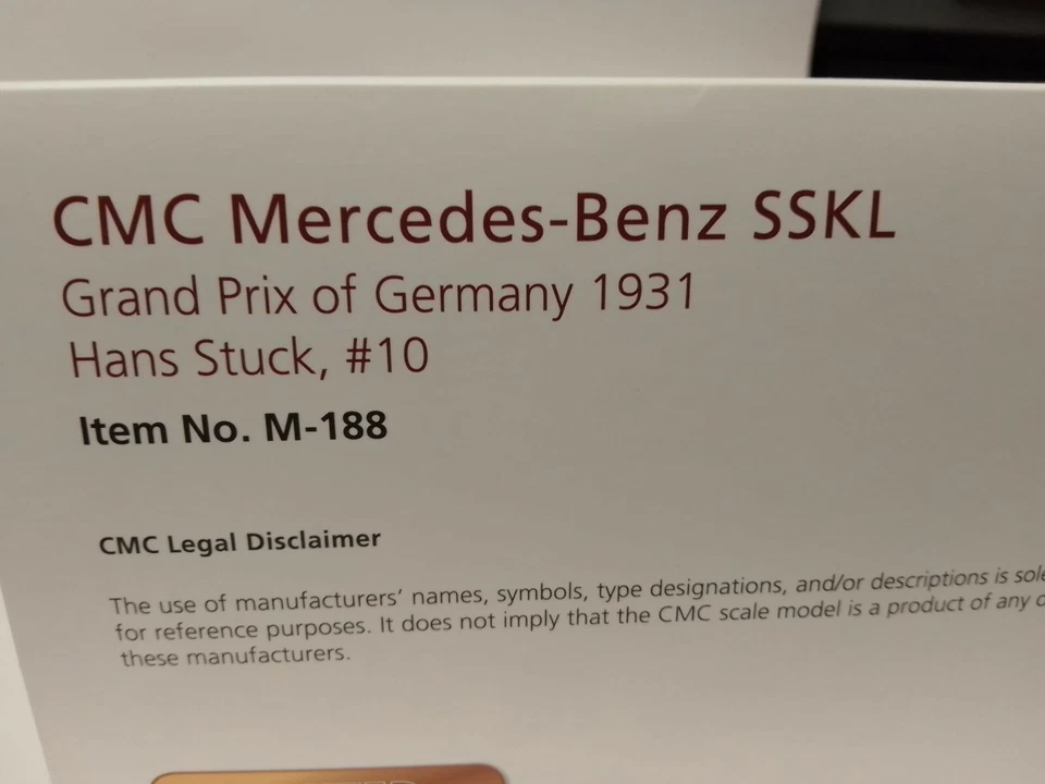 CMC Mercedes Benz SSK #10 Hans Stuck GP Germany 1931 1/18 M-188 - Immagine 3 di 3