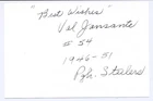 1940's -Val Jansante- Signed/Autograph/Auto Index Card Pittsburgh Steelers NFL