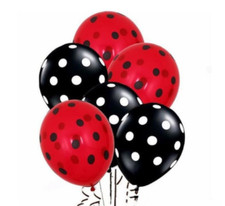 Paquete de 12 globos Lady Bug negros y rojos Ladybird fiesta baby shower lunares