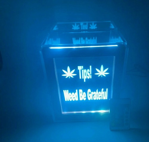 Personalized Tip Box With Your Custom Logo Fund Jar Engraved Light Changing LED - Picture 4 of 12