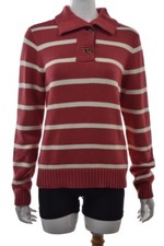 Lauren Ralph Lauren Sweater Size L Pink Ivory Striped Collared Top Cotton