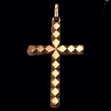 Début XXe Ancienne Croix Pendentif Plaqué Or 4 Cm Neuf D’un Ancien Stock 2