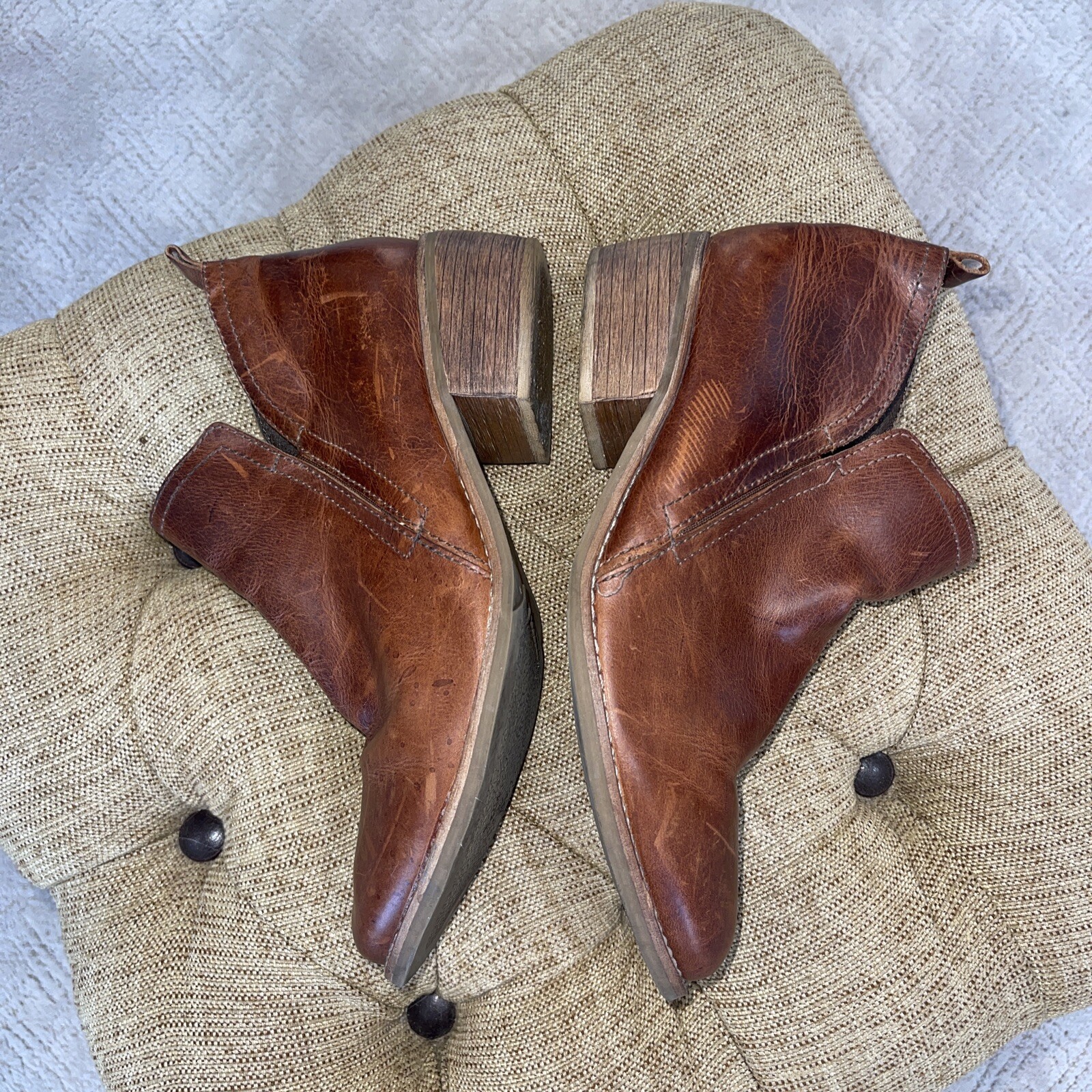 Matisse Brown Leather Booties Sz 8 Boots Distressed Yellowstone Boho Brazil Prep