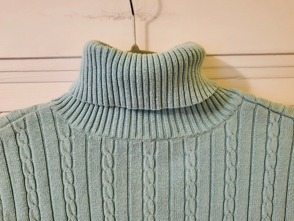 Suéter Vintage Izod Niñas Mediano Algodón Verde Menta Cable Acanalado Tejido Amarillo Logo Foto 2 de 4