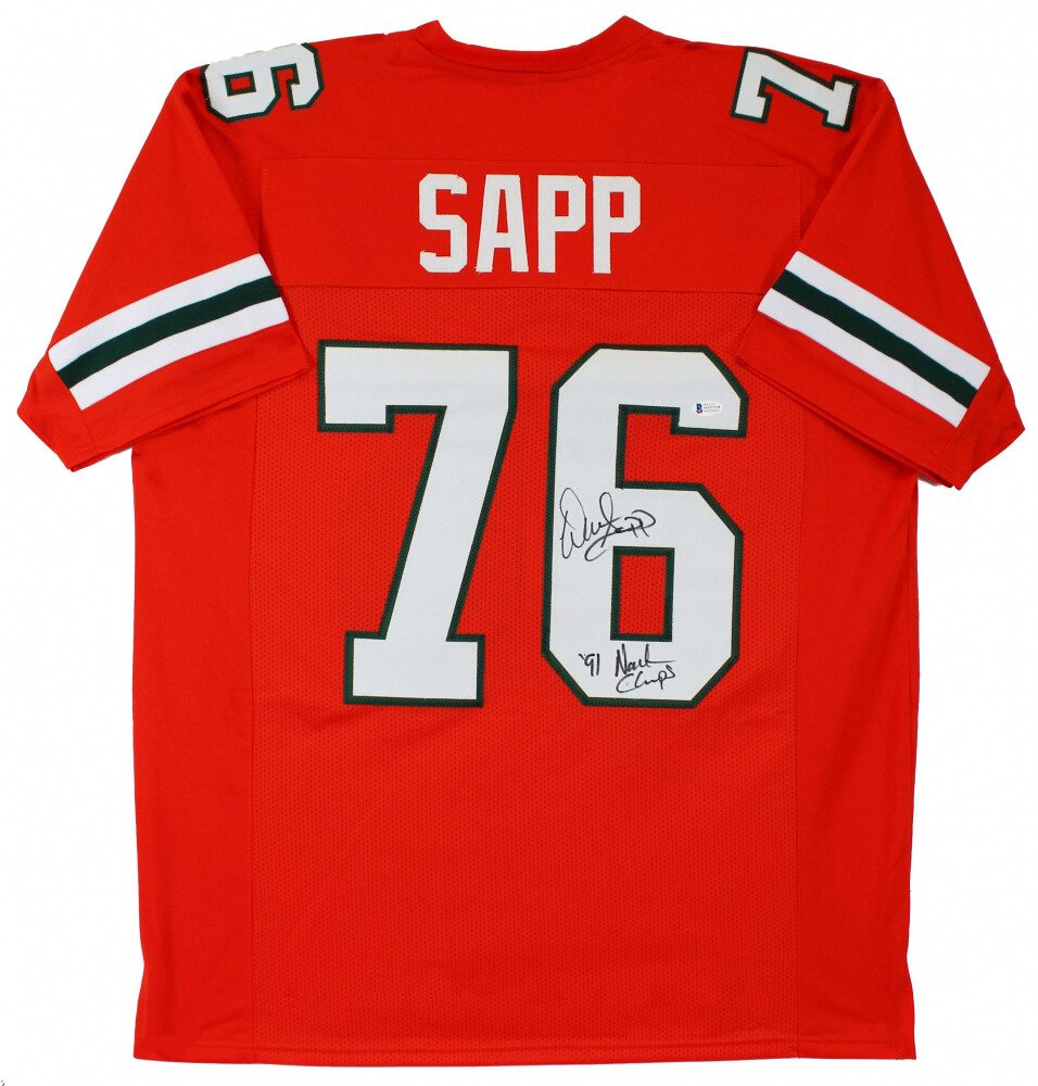 Warren Sapp Autographed Signed Miami Hurricanes Miami Hurricane Jersey Inscribed 91 National Champs (Beckett) 