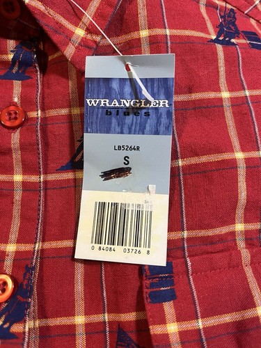 Neu mit Etikett Wrangler Blues Hemd rot blau kariert Laufrennen Rennfahrer Flagge S Vintage USA Neu aus altem Lagerbestand - Bild 6 von 7