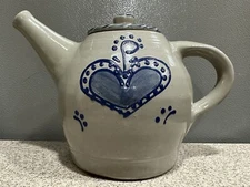 Vtg RARE Beaumont Brothers Pottery BBP 6.5” Teapot Heart Gray Blue Salt Glazed