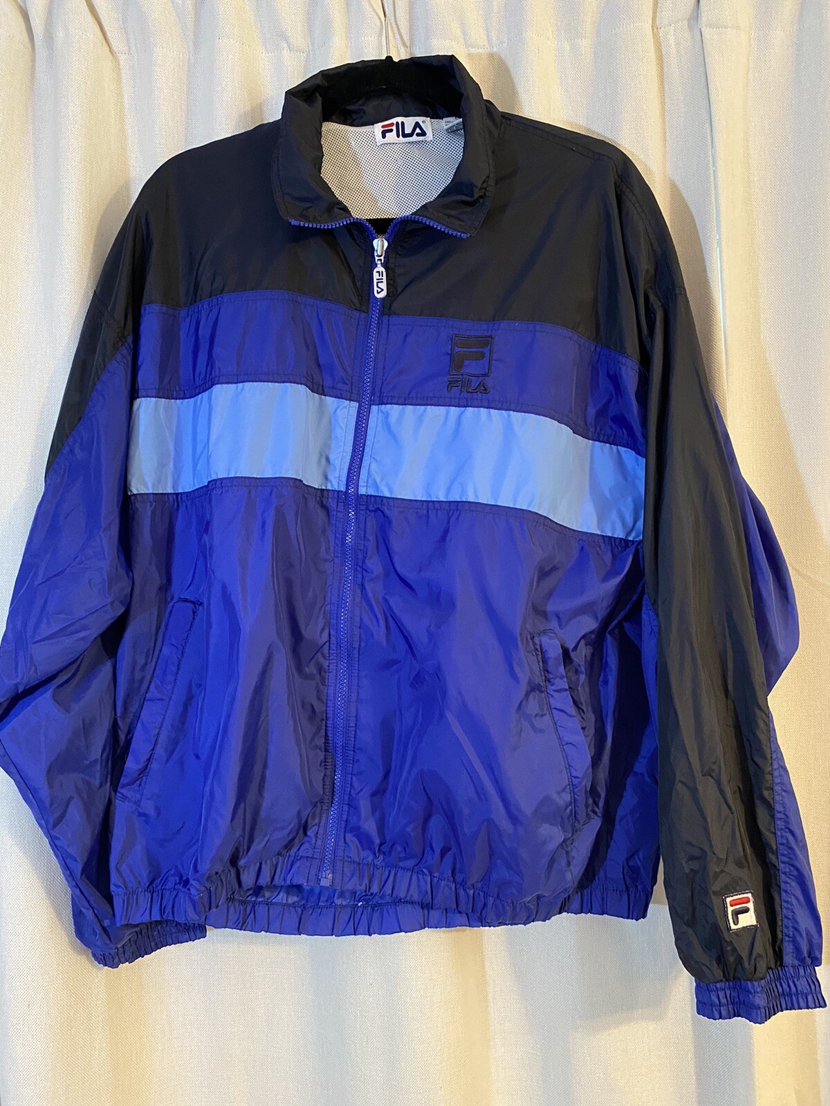 FILA Giacca Uomo L Windbreaker Nylon Track Piena Foderata Blu Nera con Tasche