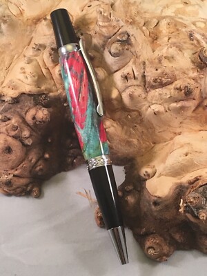 Handmade - Hand Turned Stabilized Multi Colored Dyed Box Elder Burl Twist Pen