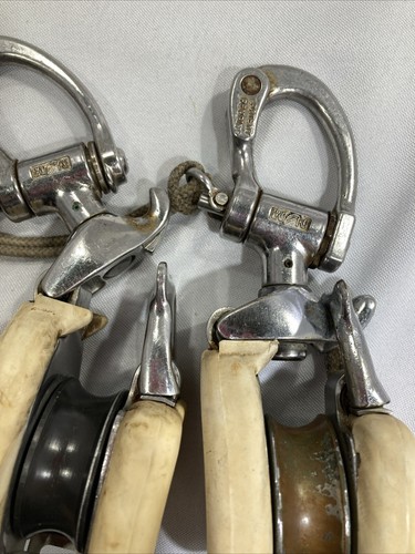 Vintage N&M Sailboat Snap Block Pulley 7” X 2” Set Of 2 - Picture 6 of 8
