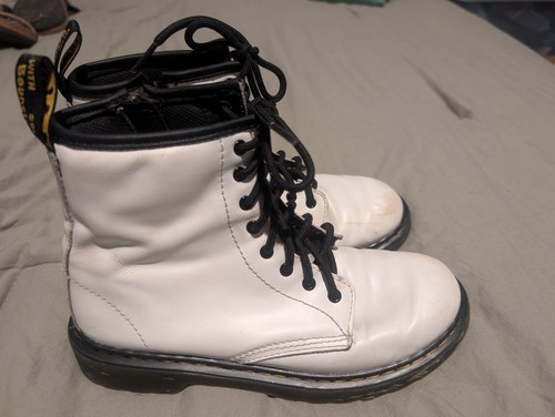 Dr. Doc Martens Zavala Boots Youth 4 M White Side Zip Combat Lace Up Girls Boots - Picture 3 of 9