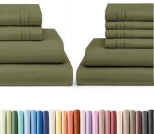 Sage Green Queen Bed Sheet Set - 4  6 Piece Luxury Collection
