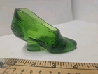 Vintage Green Art Glass Slipper Pump Heeled Shoe Figurine Fenton Style