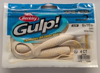 Berkley Gulp 6 Inch Grub White Glow Saltwater Fishing Fluke Flounder 4 Per Pack