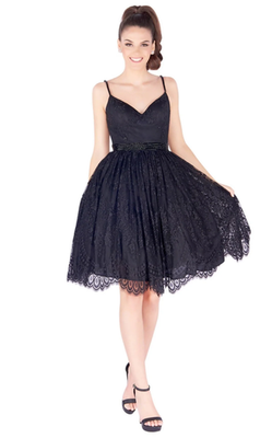 Mac Duggal Knee length A-line cocktail Dress Spaghetti Straps 40920 Black  16 NWT | eBay
