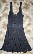 Black Crochet Lace Boho Skater Dress Women’s Sleeveless Festival Fairy Grunge