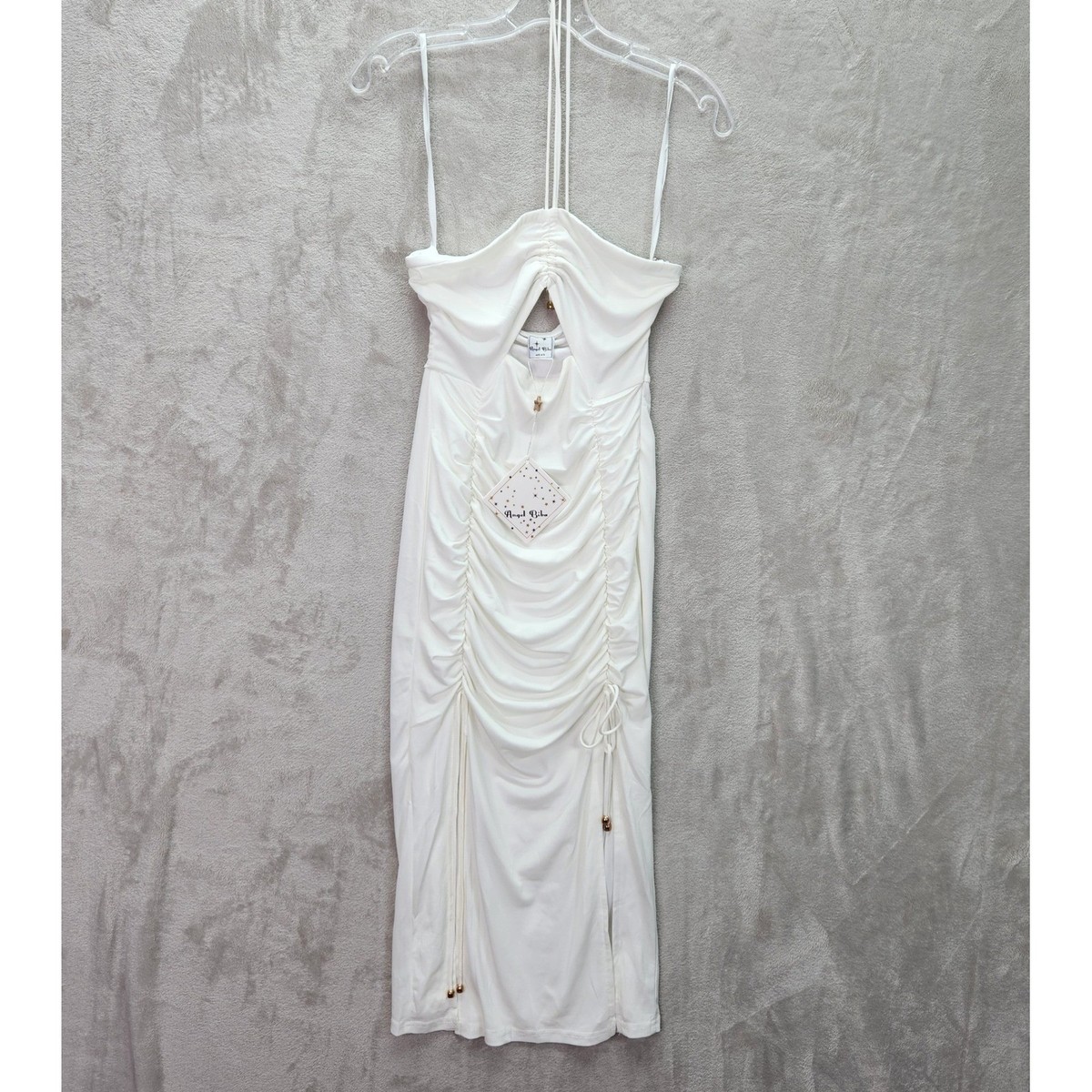white ruched bodycon midi dress $458 Ronny Kobo Women's White Strapless Ruched Bodycon Midi Dress Size S