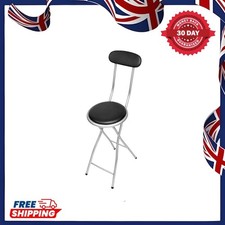 Folding Bar Chair PVC Seat Black – Padded Stool with Backrest, Space Saving