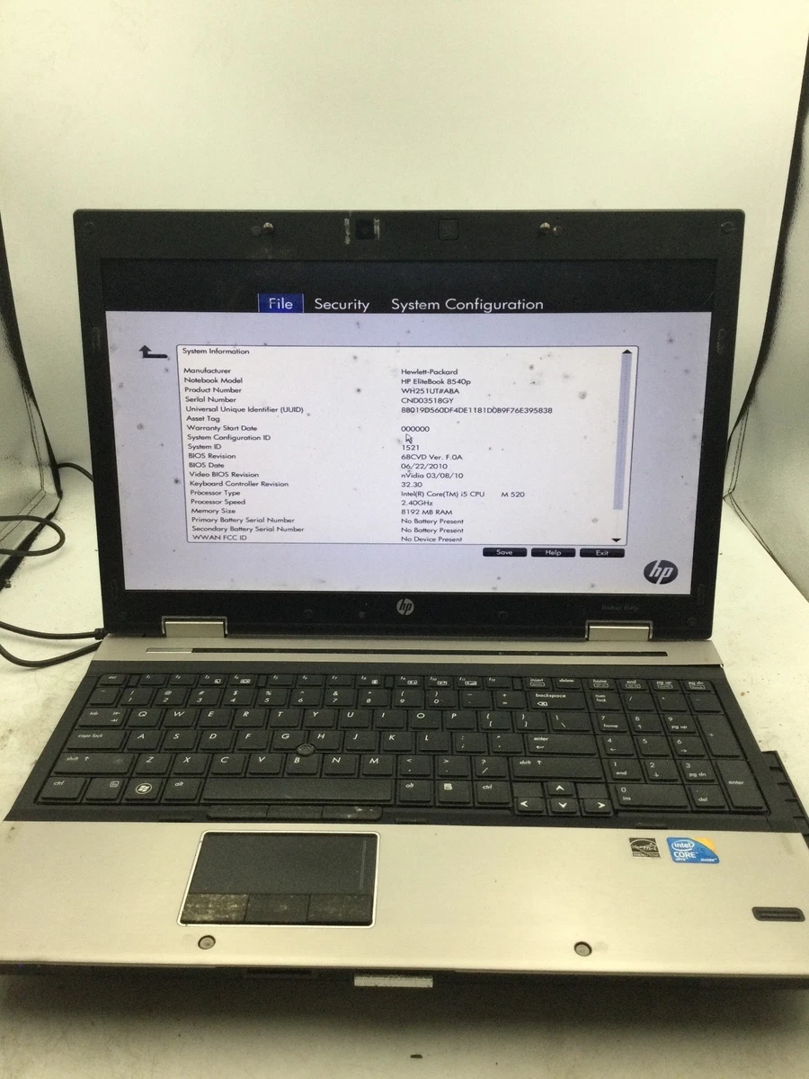 HP Elitebook 8540p – Vendu Pour Pièces Détachées (Ne Fonctionne Pas)